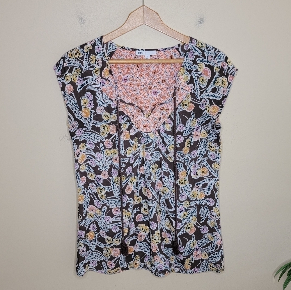 DR2 | Colorful Floral Print Cap Sleeve Blouse Size Small